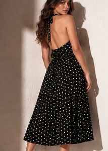 Black &amp; White Polka Dot Maxi Dress for Women