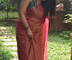 Tissue Silk Saree - Pink Red color