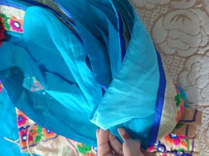 Blue Saree With Colorful Embroidery Blouse