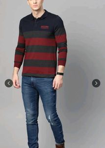 Men's Striped Long Sleeve Polo Shirt