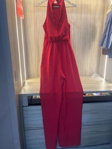 NEW ZARA Elegant Red Halter Neck Maxi Dress