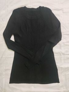 Chic Black Ribbed Long Sleeve Top