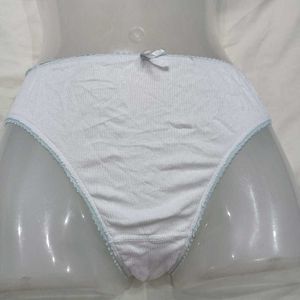 White Ribbed 🪔Briefs with Blue Trim
