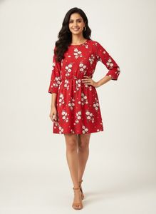 h & m Red Floral Print Mini Dress