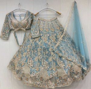 Stunning Blue Embroidered Lehenga Choli