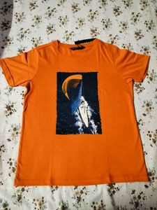 women New Orange T-Shirt with Sailboat Graphic🧡