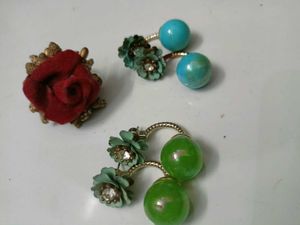 Chic Flower Ring &amp; Ball Earrings Set