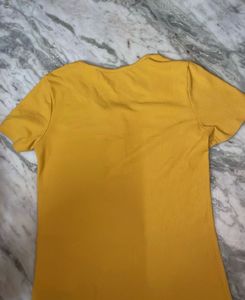 Mustard Yellow Ribbed Henley T-Shirt