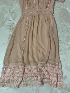 Elegant Peach Lace Trim Dress