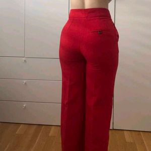 MANGO Red High-Waisted Trousers with Belt