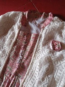 Elegant Pink Printed Kurta Set with Lace Jacket