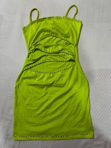Lime Green Embellished Mini Dress