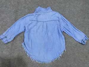 Denim Frayed Hem Shirt