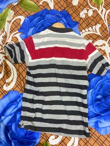 Striped Polo Neck T-Shirt