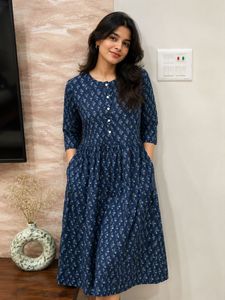 Blue Floral Print Kurta