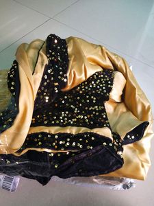Beautiful Satin Black Golden Colour  Saree