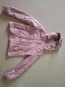 beautiful pink Puffer Jacket with Fur Hood