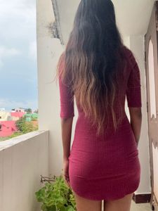 Burgundy Ribbed Mini Dress