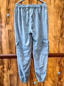 Light Wash Denim Cargo Joggers