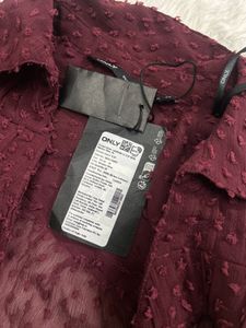 Elegant Burgundy Sheer Button-Up With Inner