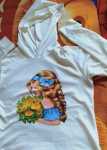 White Hoodie with Cute Girl Graphic