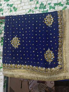 Elegant Blue Embroidered Saree