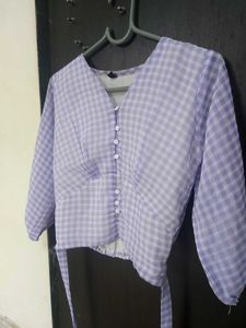 Lavender Gingham Wrap Top