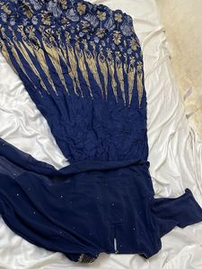 Elegant Blue Lehenga Choli with Gold Print