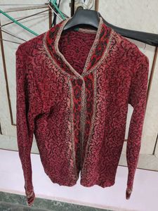 Burgundy Patterned Knit Cardigan