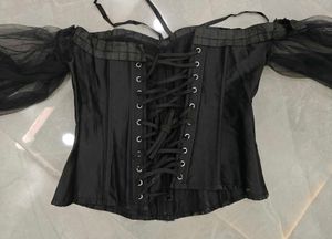 Black Off-Shoulder Corset Top with Tulle Sleeves