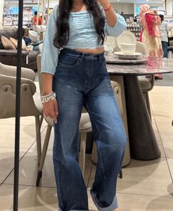 Stylish Wide Leg Blue Denim Jeans