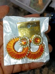 Orange Thread Hoop Earrings