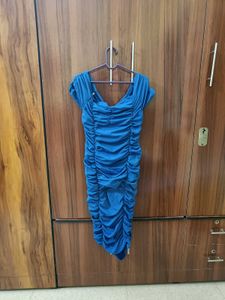 Ruching Off-Shoulder Blue Dress