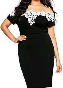 I. Black Lace Trim Off-Shoulder Dress
