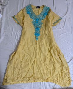Elegant Yellow Kurta with Blue Embroidery