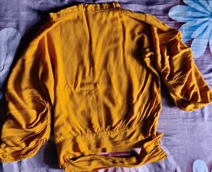 Cute Cat Print Yellow Tunic Top