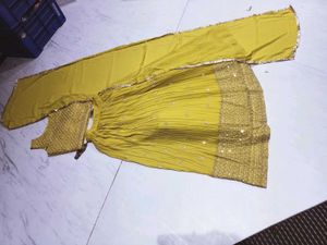 Yellow color lhega choly heavy sequin 3psc set