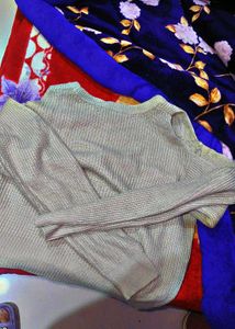 Olive Green Knit Pullover Sweater shoulder cut