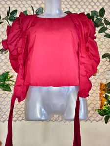 Chic Red Tie-Front Ruffle Top