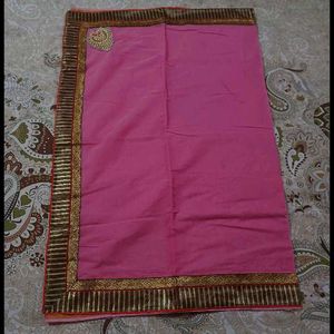 Elegant Pink Saree with Golden Border