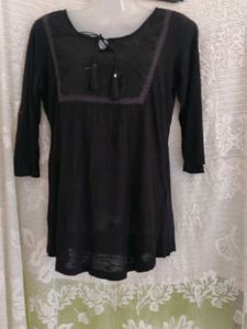 Black Tunic Top with Tassel Detail