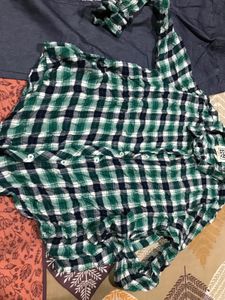 Stylish Blue Pants and Green Checkered Shirt