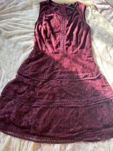 Burgundy Lace Tiered Mini Dress