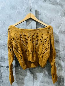 Mustard Yellow Cropped Knit Sweater