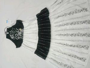 halter neck White & Black Floral Dress