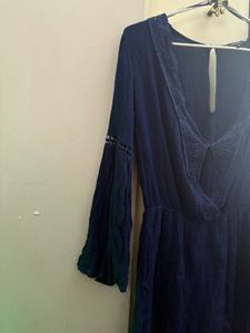 Navy Blue Romper with Crochet Detail playsuit