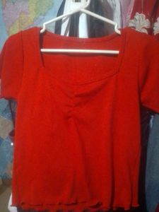 Red Square Neck Crop Top