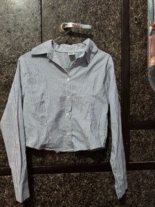 Blue & White Striped Cropped Shirt