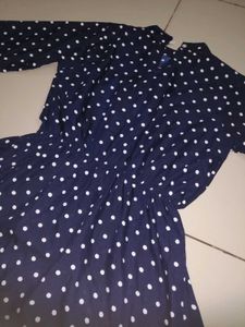 Navy Blue Polka Dot Midi Dress