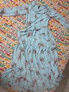 Light Blue Floral Tiered Dress